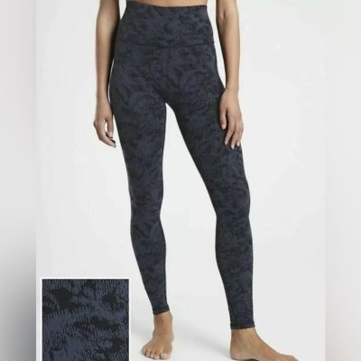 Athleta Elevation High Rise Textured Tights Frosten Floral Blue Black XS